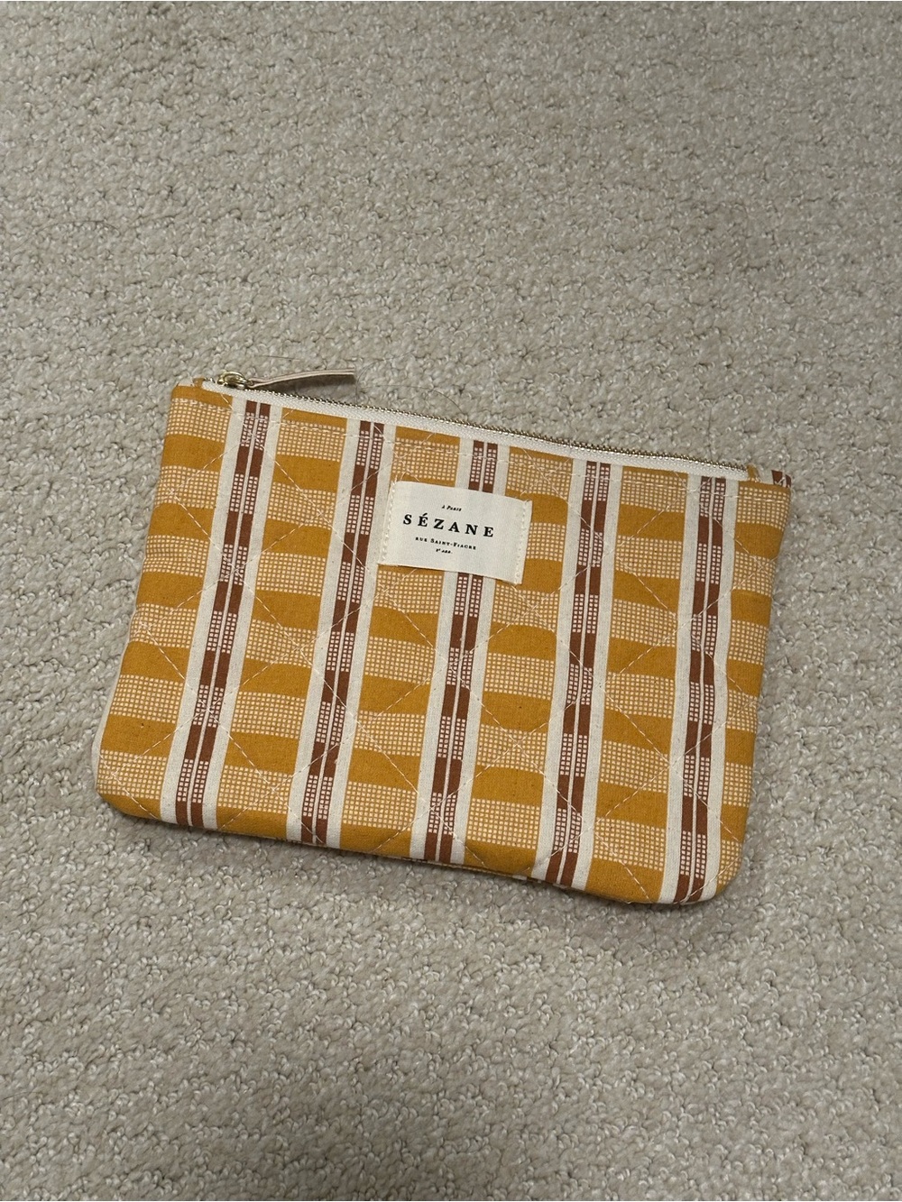 Sézane Mustard Yellow Patterned Canvas Pouch